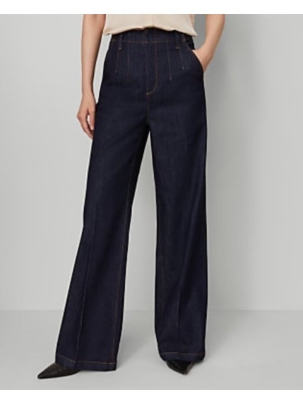 NEW Ann Taylor Wide-Leg High-Rise the Trouser Stretchy Denim 2 Petite Dark Wash